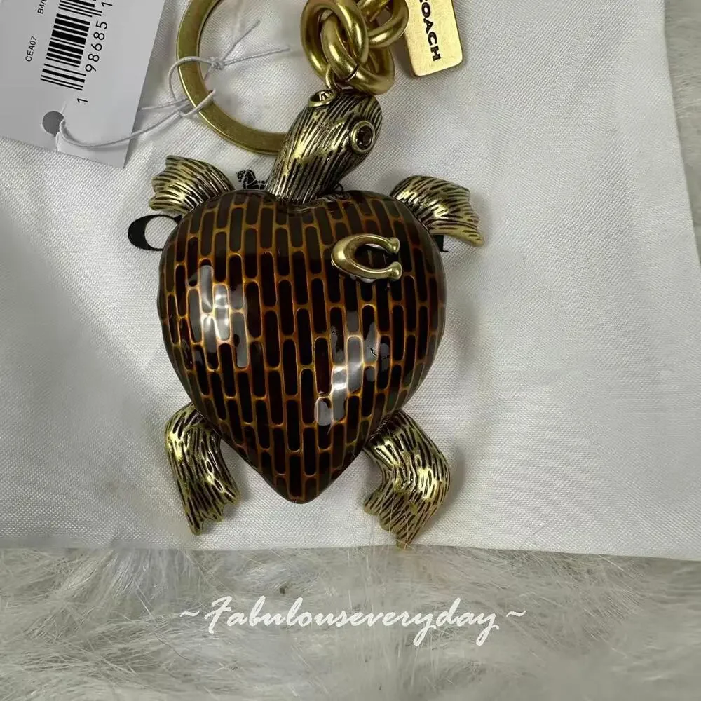 Coach Turtle Bag Charm In Brass/Brown Multi CEA07 NWT